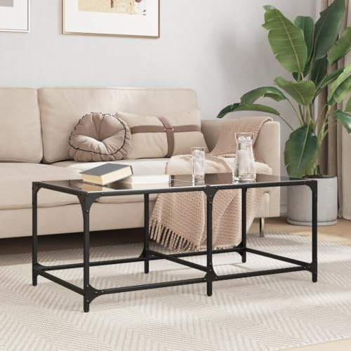 WKIEQACO Couchtisch mit schwarzer Glasplatte, 98,5 x 50 x 40 cm, Stahltische Akzenttische Couchtische