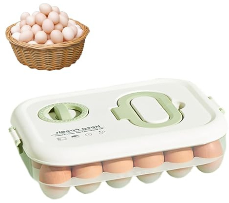 HECHKJ Huevera para frigorífico, caja de huevos de plástico con temporizador, 24 compartimentos, caja de almacenamiento portátil para huevos, caja de huevos con tapa, para refrigerador de cocina