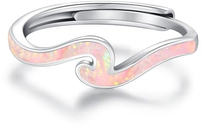 TRISHULA Damenringe 925 Sterlingsilber Verstellbarer Opal Ring mit Opal und Wellen Design Ozean Schmuck Geschenk für Damen und Herren Naturliebhaber