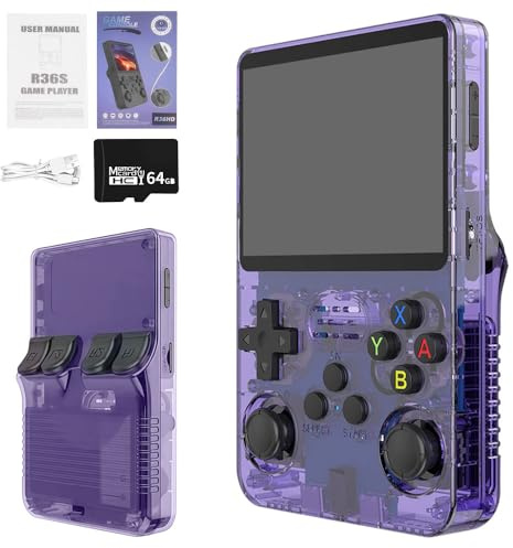 XPJBKC R36s Handheld Game Console, Retro Handheld with 3.5 Inch IPS Screen and 64G TF Card, Portable Hand Held Game Consoles with Linux System and 18000+ Preloaded Games, Gaming Console for Adults
