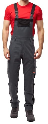 strongAnt Latzhose Herren Strong Cotton Stretch mit Kniepolstertaschen Berlin Pro Latzhose für Handwerk und Bau - Grau-Schwarz, Gr. 64