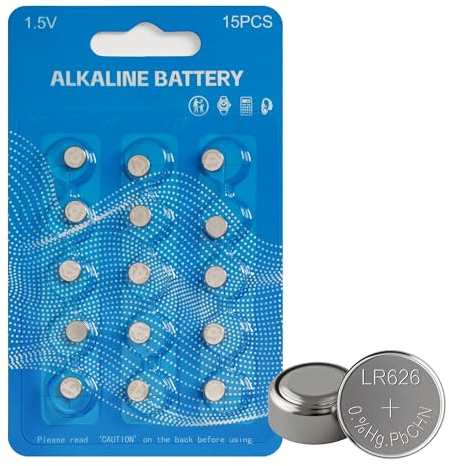 LR626 Batteries 15 Pack, Long-Lasting AG4 LR626/L626 /SR626 /377 /SR626SW Batteries Coin Cells for Watches Calculators Toys