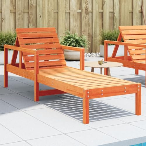 Owoxanthellate Sonnenliege Wachsbraun 199,5 x 62 x 78 cm klappbar aus massivem Kiefernholz mit 5-Fach Verstellbarer Rückenlehne, wetterfeste Relaxliege für Garten Terrasse Balkon und Pool
