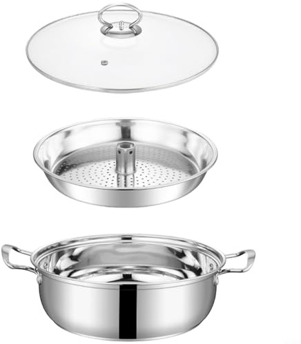 Gettimore Multi-Use Stainless Steel Steamer Pot With Glass Lid Steaming Basket For Kitchen Gas Electric Stoves For Seafood Multi Function Sauna Hot Pot
