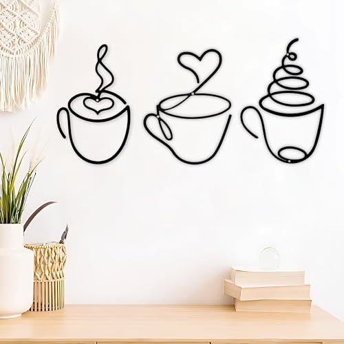 SKKWOPE 3Pcs Creative Coffee Wall Art Set, Coffee Corner Accessories | Black Metal Coffee Cup Signs for Home Café, Kitchen Wall Art for Coffee Bar, Stylish Coffee Corner Accessories for Dining.