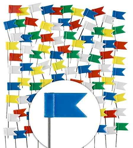 100 Stück Markierungs-Fahnen im XXL Pack; Markier-Fahnen Markierungs-Fähnen Pins in 5 Farben für Pinnwand, Landkarten & Weltkarten