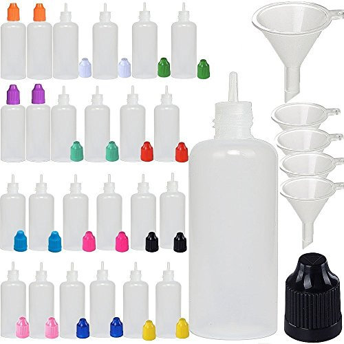 XIAONAN 10 Pack x 100ml LDPE Empty Plastic Squeezable Dropper Bottles Jars Containers with Funnel - Long Thin Tip - CRC Child Resistant Cap(Bottles + Multicolor Caps + Tips)