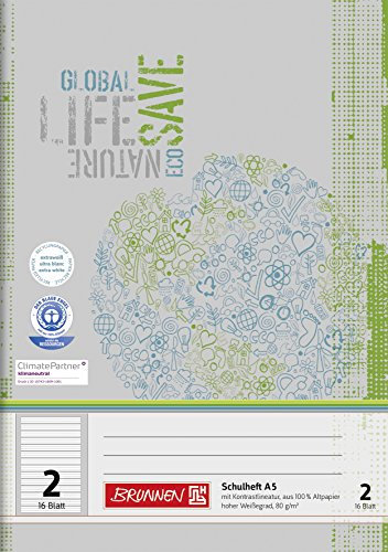 Brunnen 104518201 Recycling-Schulheft DIN A5 (16 Blatt, einfaches Heft)