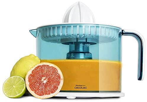 Cecotec Exprimidor Naranjas Eléctrico ZitrusEasy Basic. 40 W, Tambor de 1 litro BPA Free, Doble sentido de giro, Doble cono, Cubierta antipolvo, Color azul/blanco