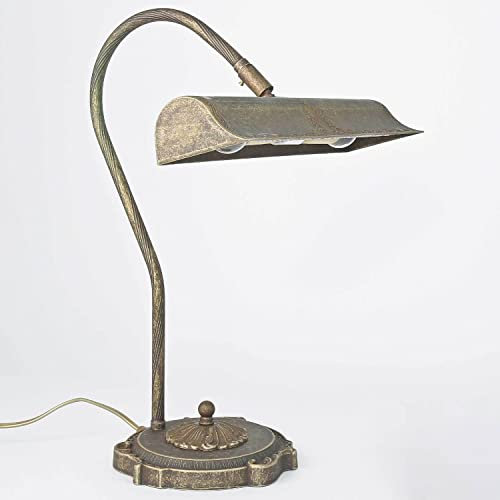 Licht-Erlebnisse Tischlampe Antik Bronze Echt-Messing Verstellbar E14 Handarbeit Premium Schreibtischlampe Tischleuchte Klavier