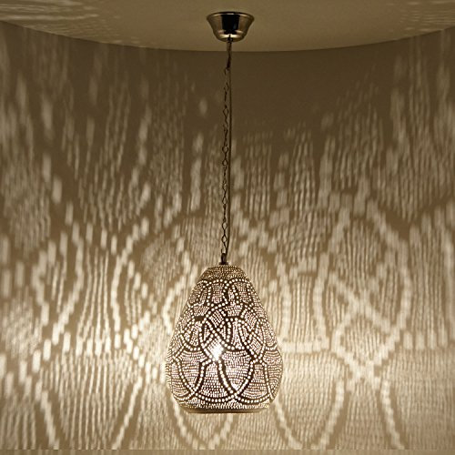 Casa Moro Marokkanische Pendelleuchte Hängelampe Tropfenform Esszimmer Wohnzimmer Schlafzimmer Ethno Boho Silber Messing Saham D24 EL2220