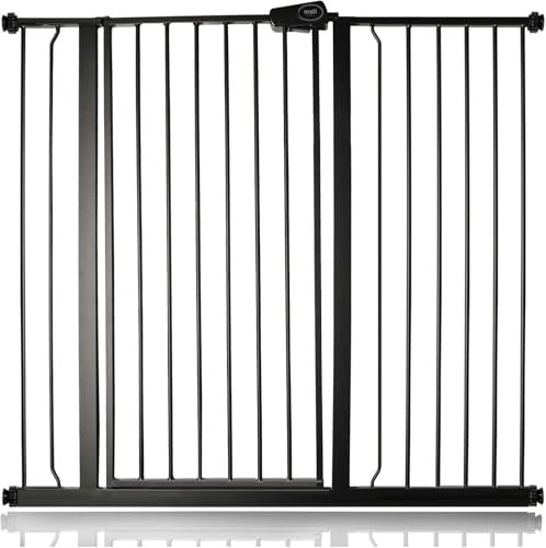 Safetots Extrahohes Metall-Sicherheitsgitter, Druckmontage, 113.8cm - 121.4cm, Mattschwarz, 104cm Höhe, Extrahohes Treppengitter, hohe Gitter fuer Babys, Einfache Installation