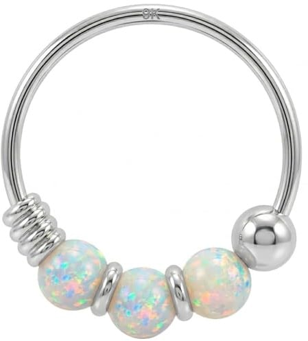 9 K Weißgold Triple Opal Perle 22 Gauge Hoop Nase Piercing Ring Schmuck
