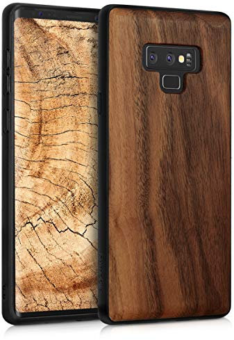 kwmobile Hülle kompatibel mit Samsung Galaxy Note 9 Hülle - Holz Case - stoßfestes Handy Cover - TPU Handyhülle in Dunkelbraun