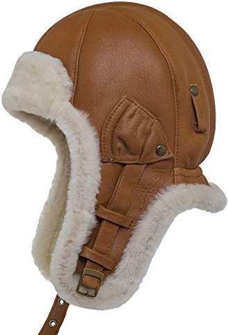 Sterkowski Bomber Aviatormütze | Hochwertige Lamfell Wintermütze | | pilotenmütze Herren wintermütze Herren russische mütze Damen mütze jagdhut Herren Ushanka Herren Flieger Cap 63 cm Braun