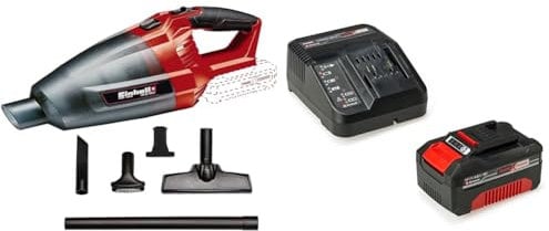 Einhell 2347120 Aspiratore a Batteria Portatile Te-VC, 18 Li-Solo, Rosso, Nero + Power-X-Change Starter Kit, Caricabatteria e Batteria da 4000 mAh Li-Ion, Nero, Rosso