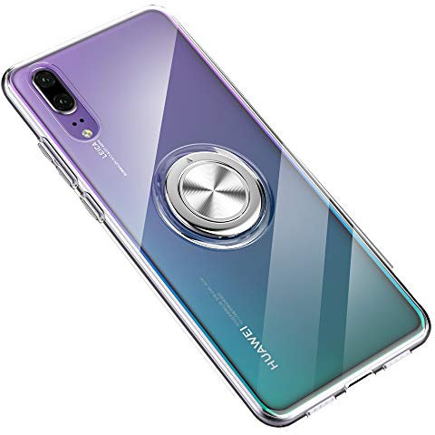 SORAKA Coque Transparente pour Huawei P20 avec Anneau Rotatif à 360 degrés Mince Coque Transparente en TPU avec Plaque Métallique pour Le Support de téléphone de Voiture magnétique