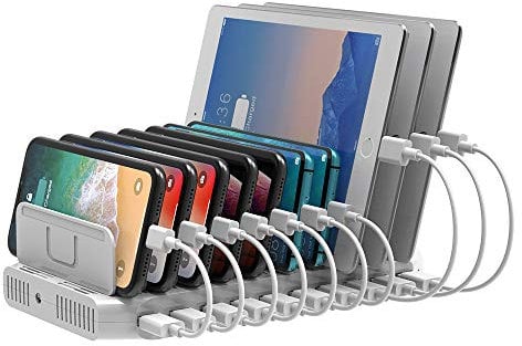 Unitek 96W 10 Port Ladestation, Multi Mobile Ladestation für Mehrere Geräte Mit Smart IC und Einstellbaren Teiler für Tablet und Andere USB-Geräte