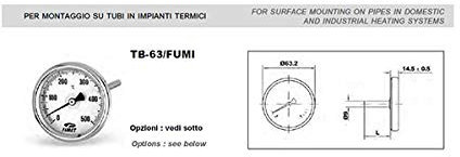 Termómetro de combustión del horno de 500 grados de caña de los 100 mm de TB-63 humos