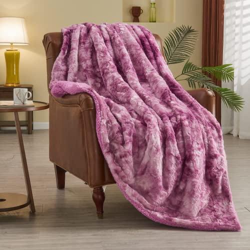 NEWCOSPLAY Krawattenfärbe Kuscheldecke, PV und Flanell Flauschige Kuscheldecke Regenbogen, Super Weiche Warme Decke als Sofaüberwurf, Tagesdecke oder Wohnzimmerdecke.(Dick-Hellviolett, 130 x 150 cm)