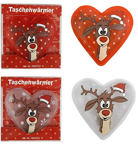 Annastore Taschenwärmer mit süßen Motiven Rentier - Pirat - Elf - Katze - Feuerwehrmann - Glücksschwein - Pinguin - Smiley - Einhorn (Herzform Rentier, 32 Stück)