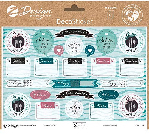 AVERY Zweckform Dekosticker 48 Aufkleber Beschriftung Tischdeko (Etiketten auf A5 Bogen, beschriftbare Klebeetiketten für Buffet, Tischarragements und Servietten, mit Silbereffekt) 54561