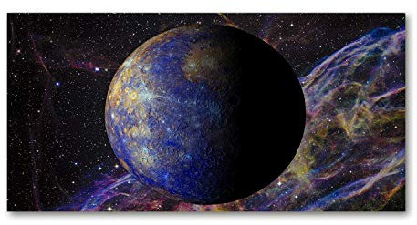 Tulup Glas-Bild Wandbild aus Glas - Wandkunst - Wandbild hinter gehärtetem Sicherheitsglas - Dekorative Wand für Küche & Wohnzimmer 120x60 - Weltall & Science-Fiction - Merkur - Mehrfarbig