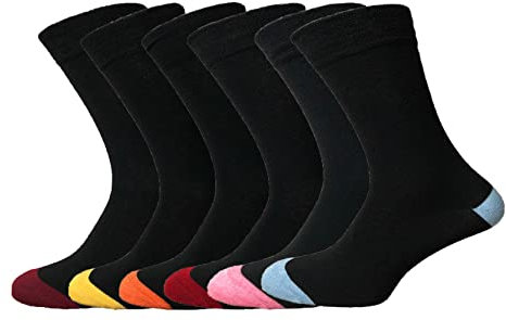 ZombaFlo® 6 Pairs Diabetic Socks for Men NON Elastic Soft Grip Comfortable Loose Tops cotton Rich Colorful Heel and Toe Mens Socks UK Size 6-11