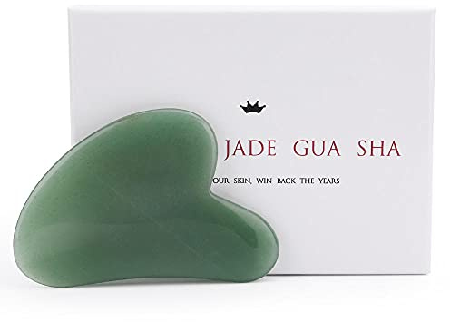 Natürliche Jade Guasha Scraping Massage Scraper Face Massagegerät Board mit Box Jade Massagegerät Rosenquarz Achat Akupoint Gesichtspflege-Herzgrün mit Kasten