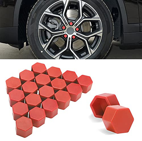 TOMALL 20 Stück 19 mm Silikon-Radmuttern-Abdeckungen, Nabenschrauben, Felgenschrauben, rostfreie Reifen, Schraubkappen, Schutz, universelle Dekoration für Auto (Rot)