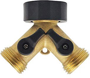 TopHomer 2-Wege Y Verteiler, 1 Stück Messing Stufenverteiler Adapter Y Schlauchverbinder Wasserhähne Splitter mit Absperrhähnen für Zwei Zulaufschläuche für Haus,Keller und Garten