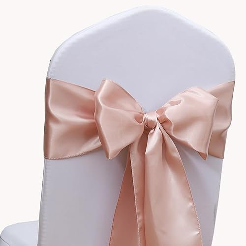 Gankar Lot de 50 nœuds en satin pour chaise de mariage - 17,8 x 274,3 cm - Accessoires de chaises de fête, mariage, banquet, fête prénatale, hôtel, restaurant, décoration de Noël - Rose pâle