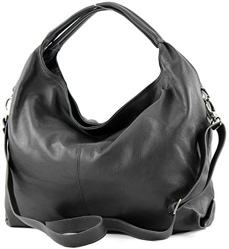modamoda de - DS26 - ital Damenhandtasche aus Nappaleder, Farbe:Graphitgrau