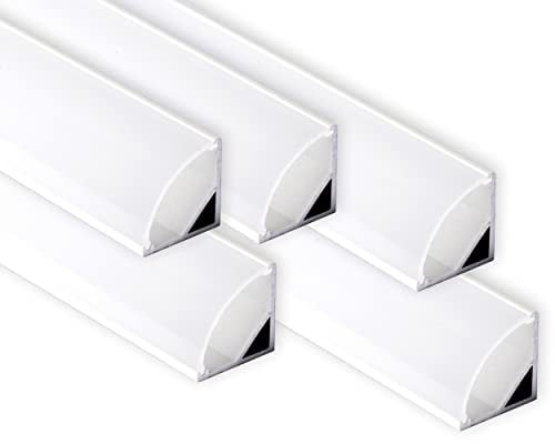 AFTERTECH Profil en Aluminium d'Angle Blanc 16x16mm pour Bande LED - 5x 2m (10M) 1616B - Barre Rigide avec Couvercle