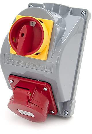 ELS Elektrotechnika Wandsteckdosen Baustromverteiler Wandverteiler 1x CEE 32A Steckdosen + Hauptschalter 0-1 mit Blockade, Stromverteiler für Außen- und Innenanwendungen, IP44