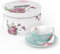 London Boutique Ensemble Tasse à thé et Soucoupe - 1 Service à thé de l'après-midi - Porcelaine Anglaise Vintage - Boîte Cadeau Flora - 200 m - Turquoise