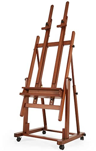 VISWIN Doppelmast Extra Groß Staffelei H-Rahmen, Neigbar Staffelei Holz Groß aus Buchenholz mit Rädern, Schwerlast Atelierstaffelei mit Großem Stauraum für Malen, Künstler, Erwachsene