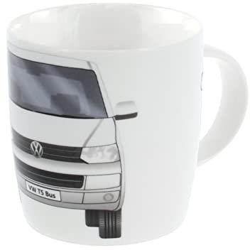 BRISA VW Collection - Volkswagen Large Ceramic Coffee-Tea-Cappuccino Mug Cup in T5 Bus Design (Front/White)