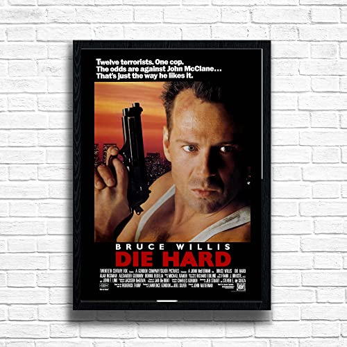 Die Hard 80er Jahre Filmdruck, Vintage-Nostalgie-Film, gerahmtes Poster in A4 und A3, Größenoptionen, tolles Zuhause, Pub, Café, Bar, Dekoration, Wandkunstdruck, Holzrahmen (nur Druck, A3)