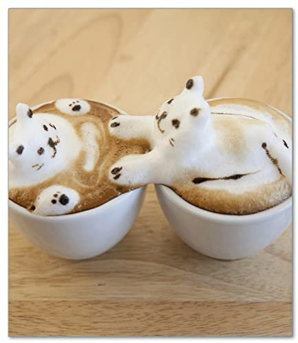 Wallario Herdabdeckplatte/Spritzschutz aus Glas, 52 x 60 cm, 1-teilig, für Ceran- und Induktionsherde, Motiv: Süße Milchschaum Katzen auf Kaffee