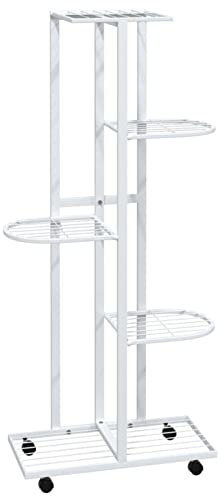 Yolola Fioriera a 5 Piani con Ruote, Supporto per Piante, Portapiante Portafiori, Portafiori da Interno, Scaffale per Fioriera, 44x23x100 cm Ferro Bianco