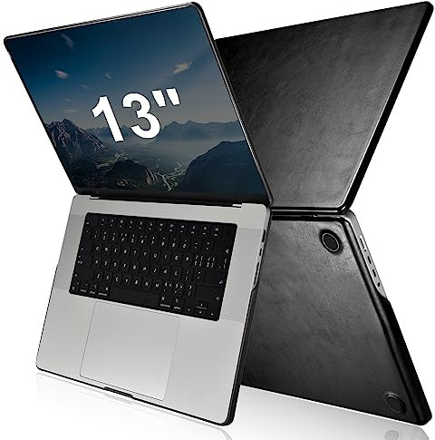 ICARERFAMILY Custodia in Pelle MacBook Pro 13 inch 2022-2016 Released M2 M1 A2338 A1989 A1706 A1708 A2159 A2289 A2251, Custodia Ultra Sottile in Vera Pelle Custodia - Nero
