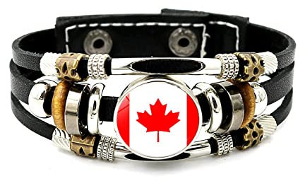 LODMLOER Bright Red Maple Leaf Canada Flag Art Verstellbares Armband Lederarmband Zubehör Geschenk Modisch Lässig Spirituell Punk Vintage Perlen Kind Paar Geschenke Für Frauen Männer Bild 18 cm