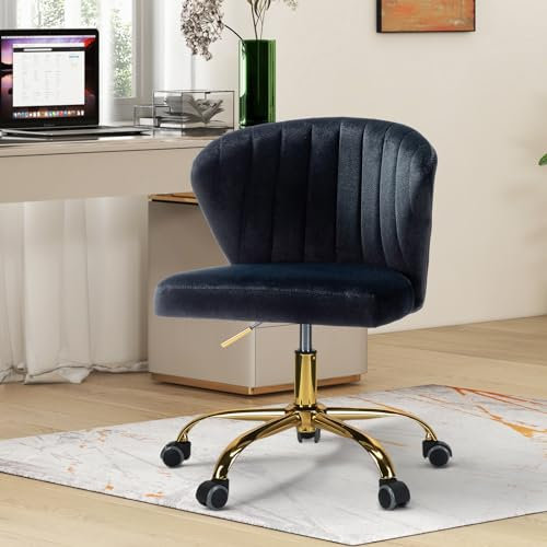 FABRICATION HAUS Bürostuhl, Computerstuhl, Schminkstuhl aus Samt, moderner Schreibtischstuhl mit drehbaren Rädern, drehbar, höhenverstellbar, geeignet für Wohnzimmer, Schlafzimmer, Schwarz