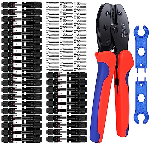 30 Paar Solar Crimpzange Werkzeug Set für Stecker 2.5/4/6mm² Solar Kabelstecker - Männlich/Weiblich Photovoltaik Solarpanel Stecker Steckverbinder, PV Stecker mit Schraubenschlüssel-63pcs