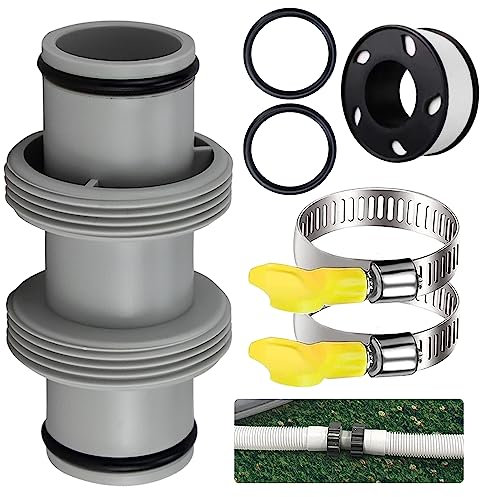 Raccordo Tubo Piscina 38 MM,Connettore Tubo Piscina,Raccordi Piscina Bestway,Contenere 2 Morsetti in Acciaio Inox, 2 Anello di Gomma, 1 20M Nastro di Tenuta