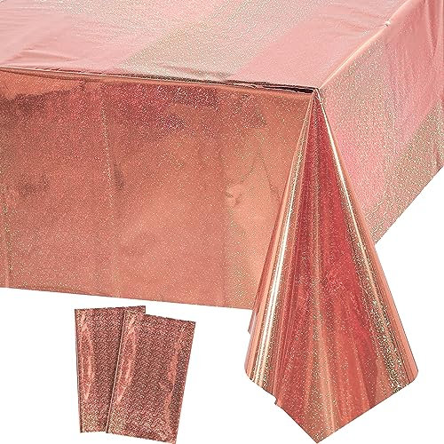 2PCS Tischdecke Geburtstag,Roségold Party Tischtuch Wasserdicht Plastik Tischdecke Rose Gold Folientischdecke für Geburtstag Baby Dusche Hochzeit Party Dekorationen 137 x 274cm
