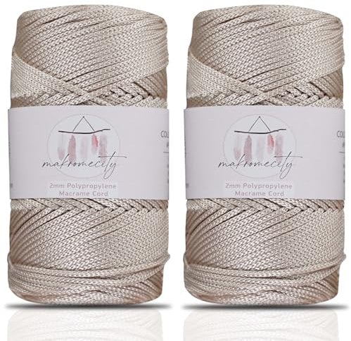 Makromecity, 2 Skeins of Polyester Macrame Cord 2mm x 250 Yards (750 feet) 2mm Polypropylene Macrame Cord for Macrame Art & Crafts for Wall Hangings, Bags, Underplate, Rug (29 Colors Available)