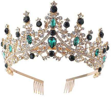 Hochzeit Braut Kristall Tiara Strasssteine Mädchen Haar Krone Prinzessin Stirnband Krone Haarschmuck für Hochzeit Verlobung Geburtstag Party Schönheitswettbewerb Bühnenauftritte,Weiß Grün Schwarz