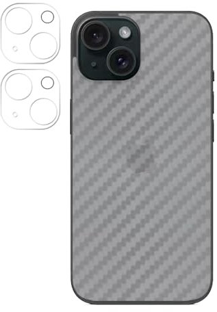 Rückseite Folie für iPhone 15 Rückseite Schutzfolie und Kamera Schutzfolie, [2+2 Stück] Klar Matt Klebefolie Kratzfest Hinten Schutz, Schutzfolie Folie Matt Carbon Fiber Folie für die Rückseite